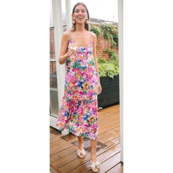 Tuckernuck Meade Abstract Floral Tank Maxi Dress Watercolor Sleeveless - Picture 2 of 8